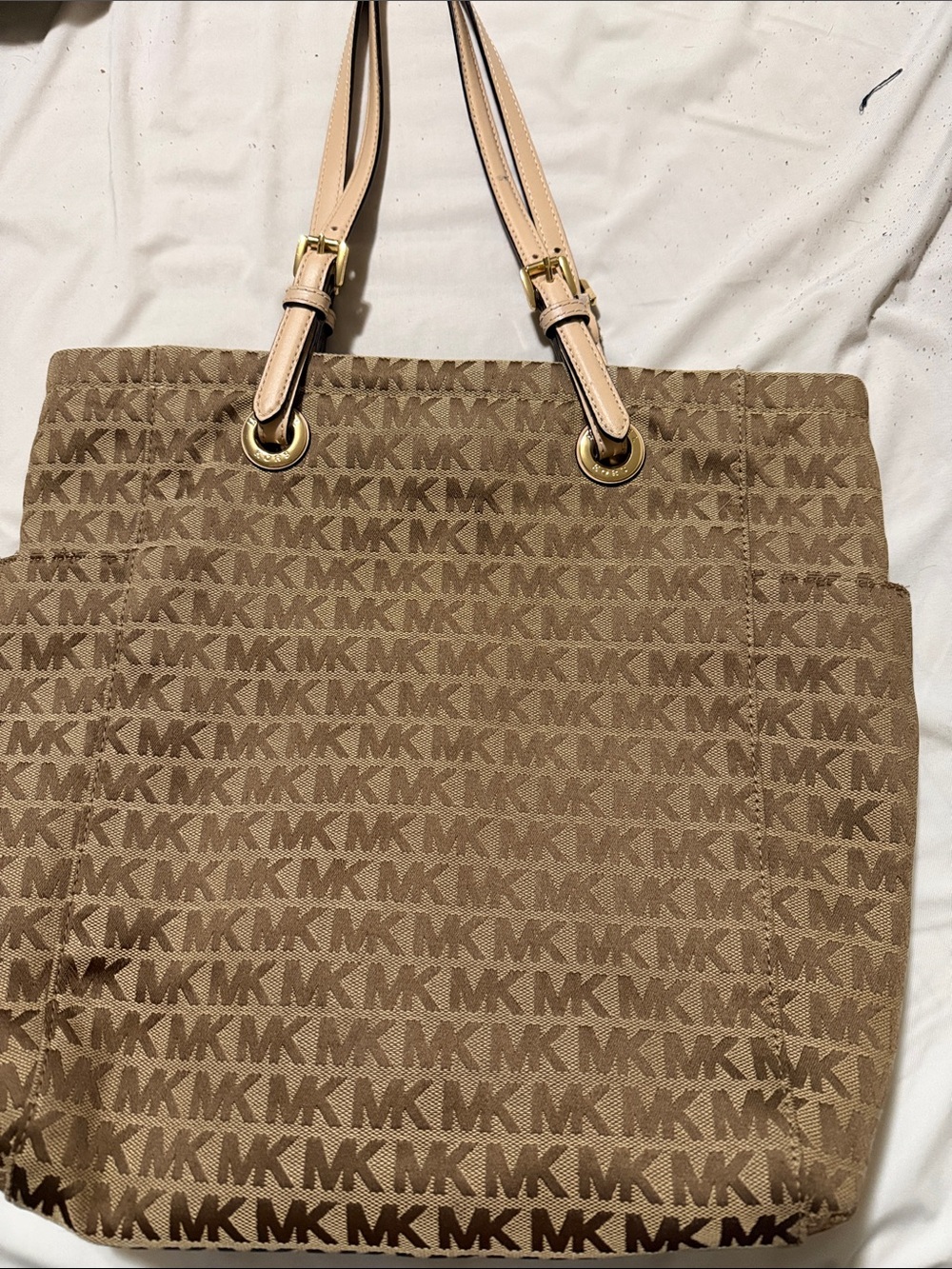 Michael Kors Tan Logo-Print Tote with Gold Hardware
